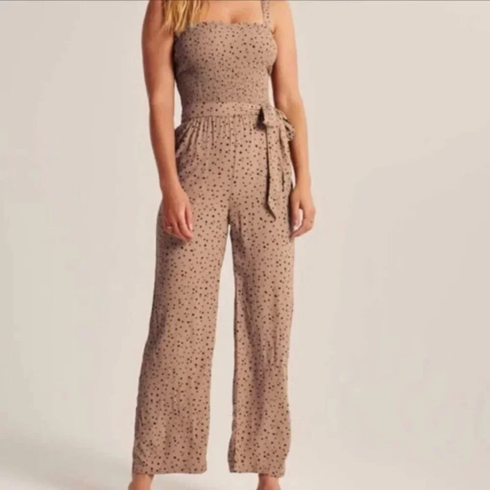 Abercrombie & Fitch Leopard Print Smocked Top  Jumpsuit NWT Size Small - Picture 2 of 8